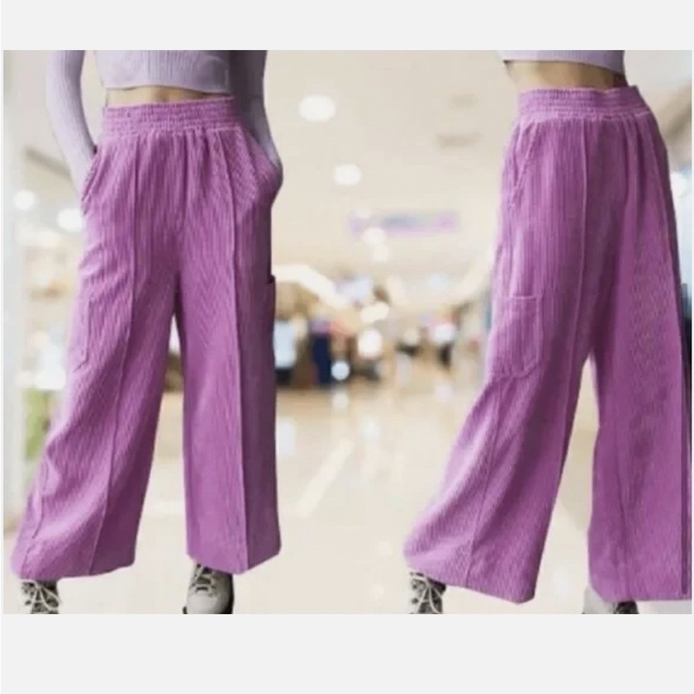 Urban Outfitters Orchid Purple Corduroy Cargo Pants Wideleg High Rise Size Small - Picture 3 of 10